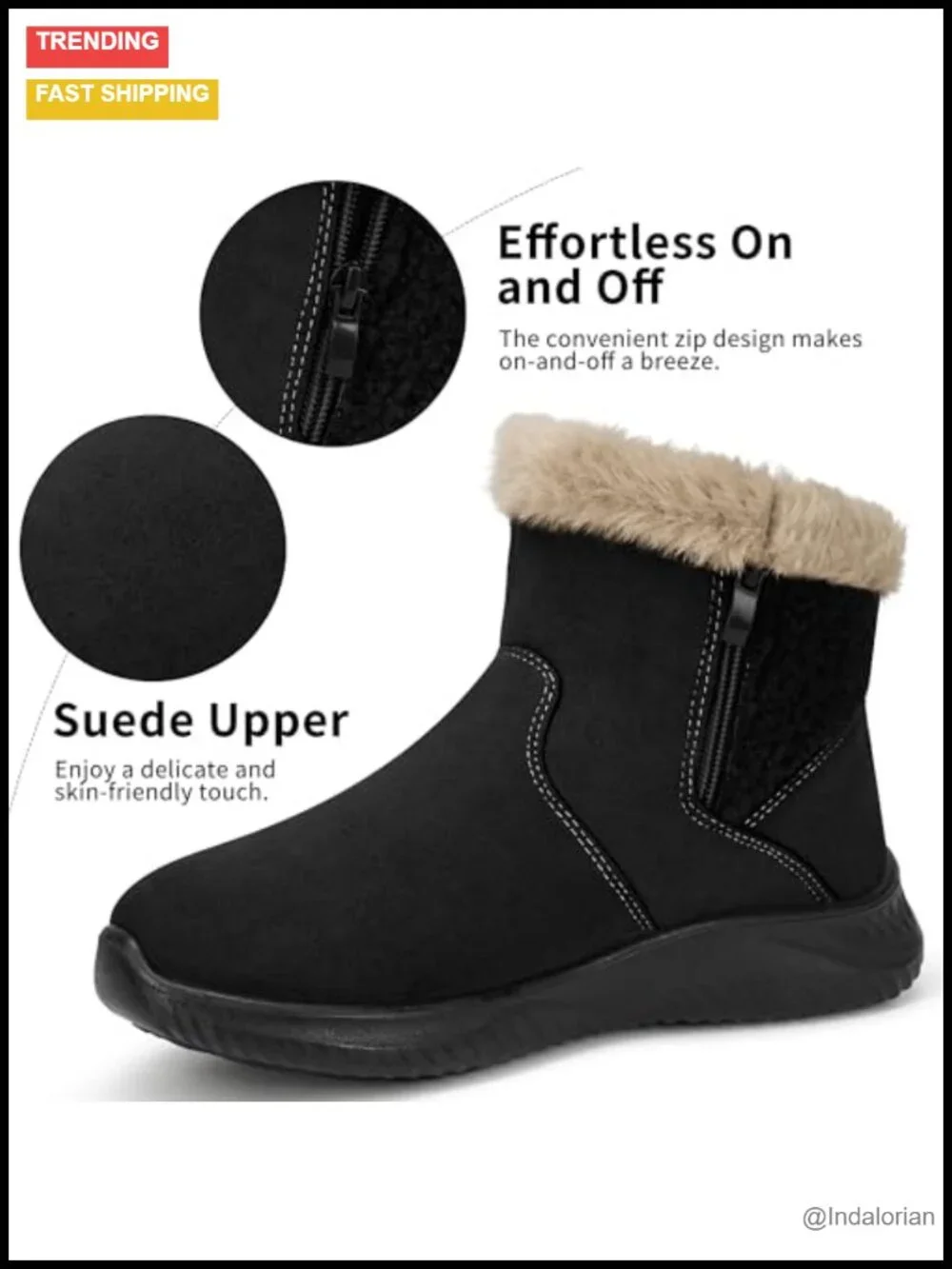 Warm Fur Lined Ankle Snow Booties for Women Non-Slip Winter Outdoor Walking